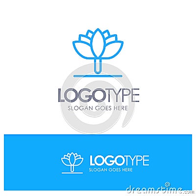 Flower, Spring Flower, Tulip Blue Outline Logo Place for Tagline Vector Illustration