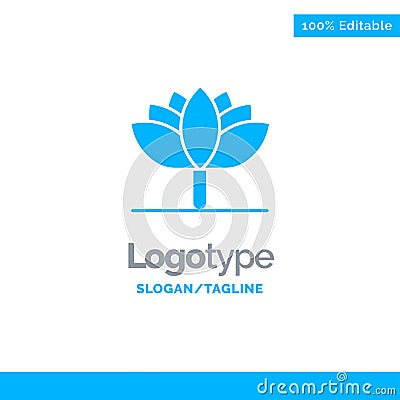 Flower, Spring Flower, Tulip Blue Solid Logo Template. Place for Tagline Vector Illustration