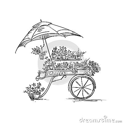 Flower stall, Florist cart Vector Illustration