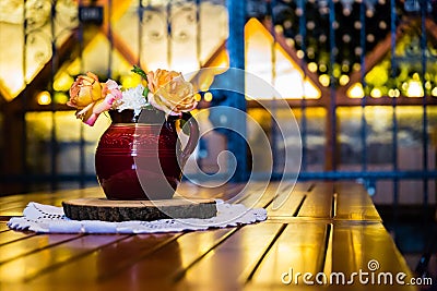 Flower table decorations at a Hungarian winery Stock Photo