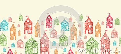 Flower town houses horizontal seamless pattern Vector Illustration