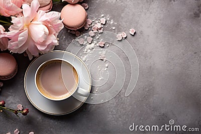 Dessert biscuit assorted breakfast pastel colorful sweet pink flower french cup delicious Stock Photo