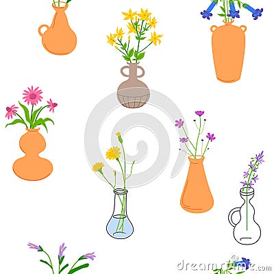 Flower Vases Seamless Pattern Vector Vector Illustration