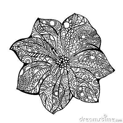 Flower vector illustration Black white hand drawn doodle. Ethnic pattern. African, indian, totem, design. Sketch for Vector Illustration