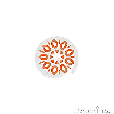 Flower vector linear logo. Orange line art sun icon. Outline garden abstract symbol. Vector Illustration