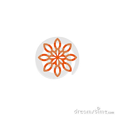 Flower vector linear logo. Orange line art sun icon. Outline garden abstract symbol. Vector Illustration