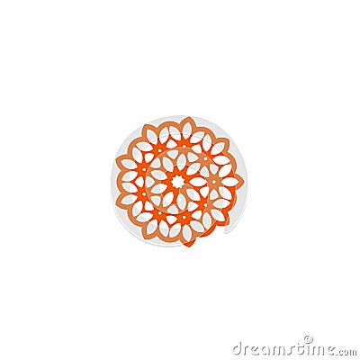 Flower vector linear logo. Orange line art sun icon. Outline garden abstract symbol. Vector Illustration