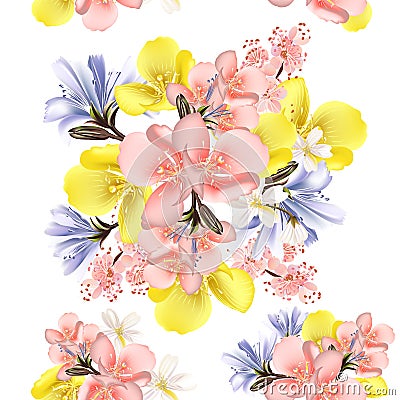 Flower vector seamless pattern with flowers Stock Photo