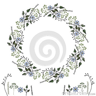 Flower vektor frame of simple delicate botanical elements, flowers and geometric shapes, for creating interesting designs, Vector Illustration