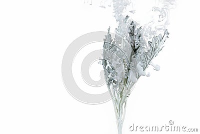 Flower water blue background white inside under paints acrylic smoke streaks grass sea haze blur underwater world planet Stock Photo