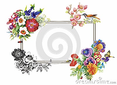 Flower watercolor wreath for beautiful design Vector Illustration