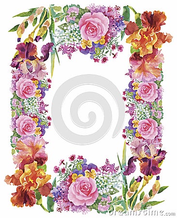 Flower watercolor wreath for beautiful design Vector Illustration