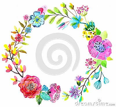 Flower watercolor wreath for beautiful design Vector Illustration