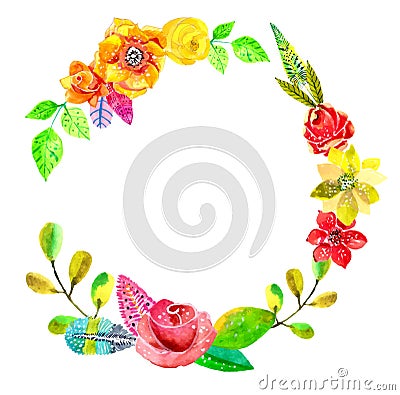 Flower watercolor wreath for beautiful design Vector Illustration