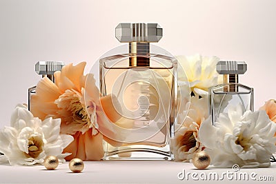 woman perfume smell cosmetic flower scent female glass bottle aroma fragrance. Generative AI. Stock Photo