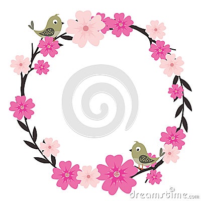 Flower Wreath With Bird Stock Photo