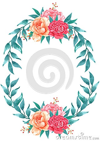 Flower wreath watercolor collection empty flower frame for text Stock Photo