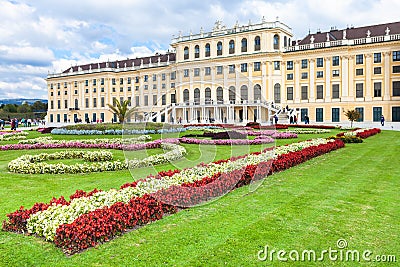 Flowerbed in garden of Schloss Schonbrunn palace Editorial Stock Photo