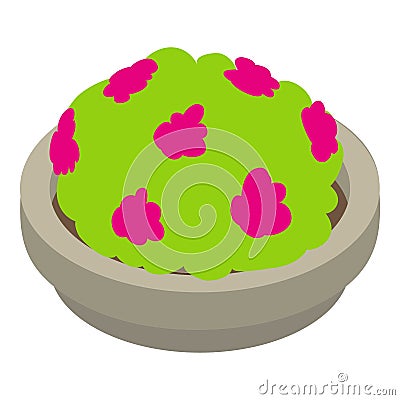 Flowerbed icon isometric vector. Round city flower bed with purple flower icon Vector Illustration