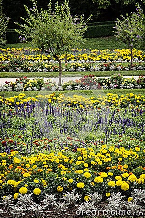 Flowerbeds in the castle garden Stock Photo