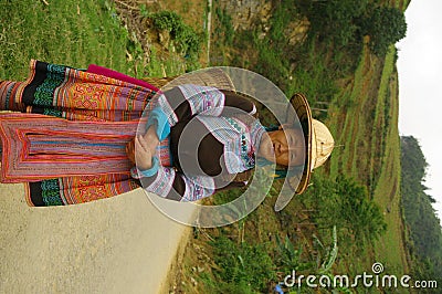 Flowered Hmong woman Stock Photo