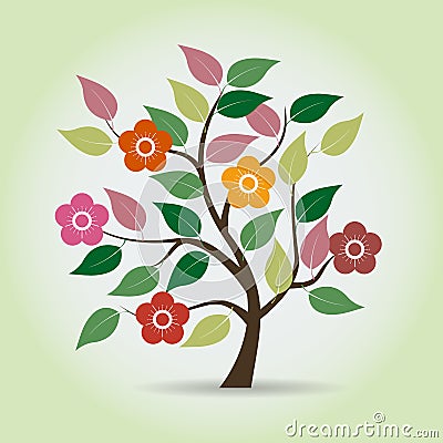 Flowered tree in fantasy style. Vector Illustration