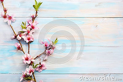 Flowering branches of Almond on a wooden table Stock Photo