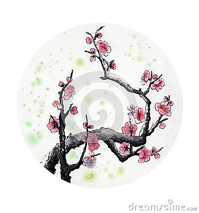 Flowering plum branch Stock Photo