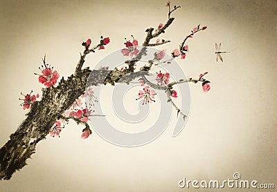 Flowering plum tree Stock Photo