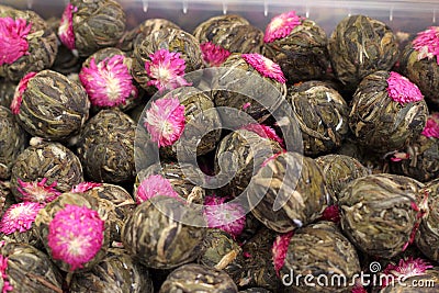 Flowering traditional chinese bound green tea Stock Photo