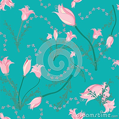 Soft flowers on teal background Vector Illustration