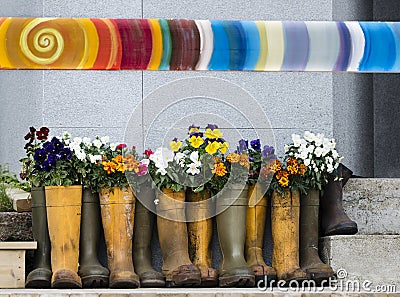 Flowerpot boots Stock Photo