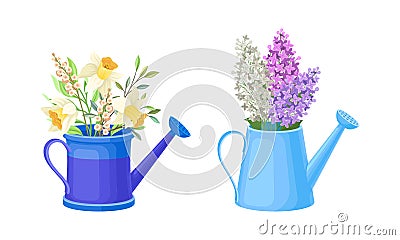Flowerpot with Flowering Meadow Plant and Blooming Flora Bouquet Vector Set Vector Illustration