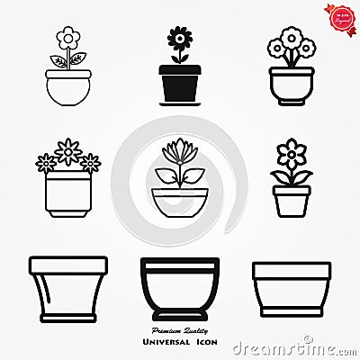 Flowerpot icon, vectorized plants in a pot, flower symbol Vector Illustration