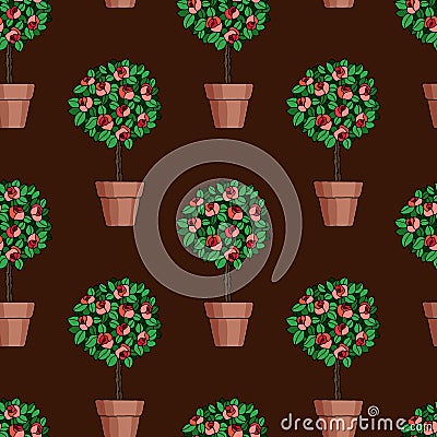 1936 flowerpot, seamless pattern in bright colors with flowers in pots with roses Stock Photo
