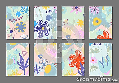 Set of beautiful modern creative abstract cards with floral elements. Vector illustration. Trendy abstract design background. Vector Illustration