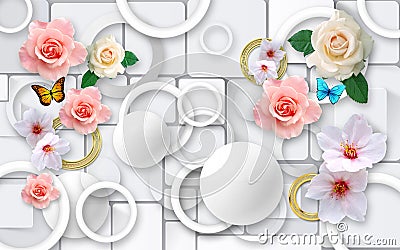 Flowers on an abstract background. 3D Wallpapers for walls. 3D Render. Stock Photo