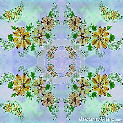 Flowers. Abstract wallpaper with floral motifs. Seamless pattern. Wallpaper. Stock Photo