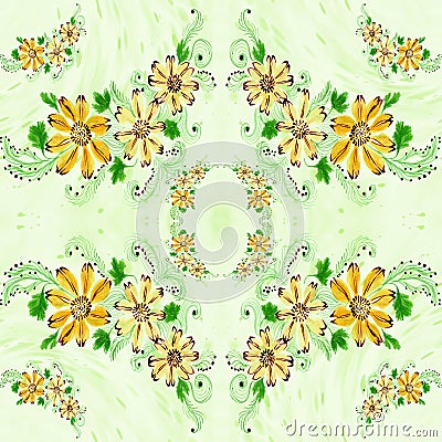 Flowers. Abstract wallpaper with floral motifs. Seamless pattern. Wallpaper. Stock Photo