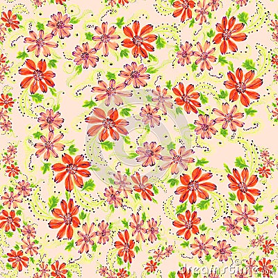 Flowers. Abstract wallpaper with floral motifs. Seamless pattern. Wallpaper. Stock Photo