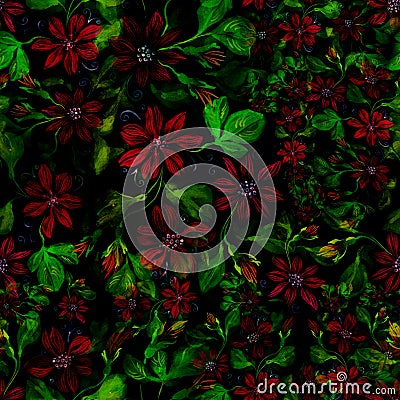 Flowers. Abstract wallpaper with floral motifs. Seamless pattern. Wallpaper. Stock Photo