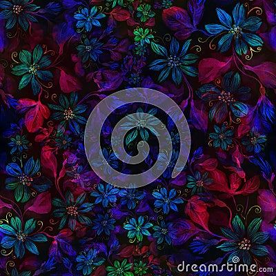 Flowers. Abstract wallpaper with floral motifs. Seamless pattern. Wallpaper. Stock Photo