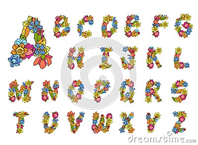 Flowers Alphabet Colored Vector Illustration