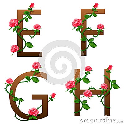 Flowers alphabet with red roses Vector Illustration