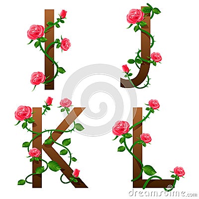 Flowers alphabet with red roses Vector Illustration