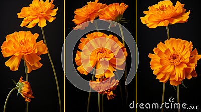 Dynamic Multi-panel Compositions: Captivating Orange Marigold Flowers In Radiographic Style Stock Photo