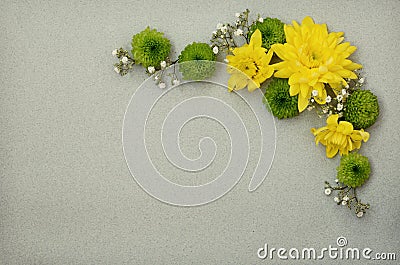 Flowers arrangement on gray paper Stock Photo