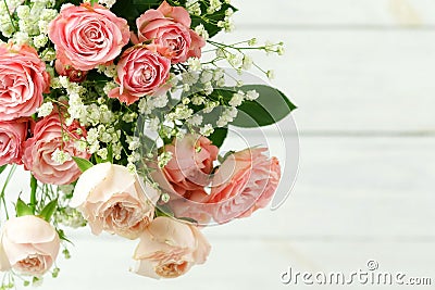 Flowers background. Bouquet of beautiful pink roses Stock Photo