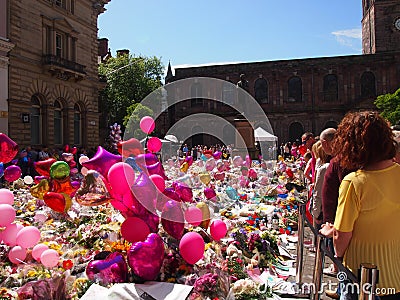 Flowers and Balloons for the victims of the Manchester Arena attack Editorial Stock Photo