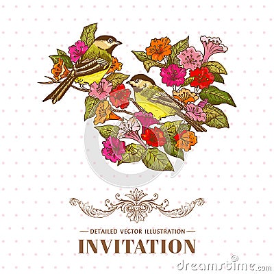 Flowers and Birds Background Vector Illustration